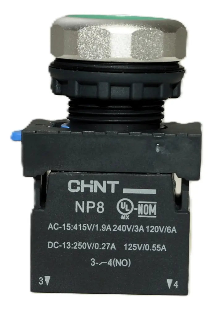 Botón Pulsador Verde Con 1 Auxiliar Na Np8 22mm Chint