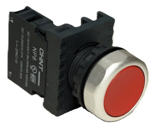 Botón Pulsador Rojo Con 1 Auxiliar Nc Np8 22mm Chint