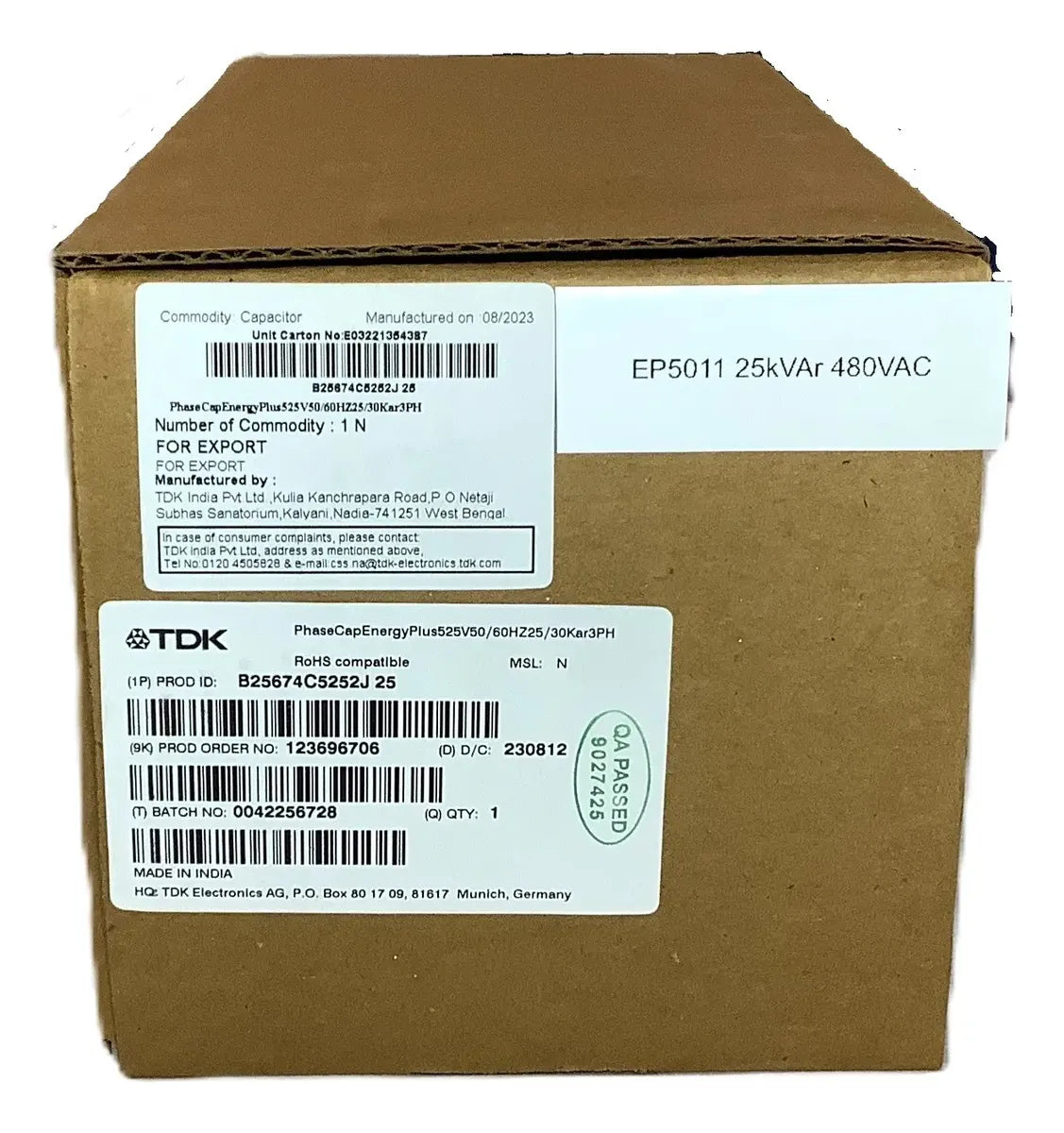 Ep5011 Capacitor Trifásico 25kvar 480v 3x96uf Epcos