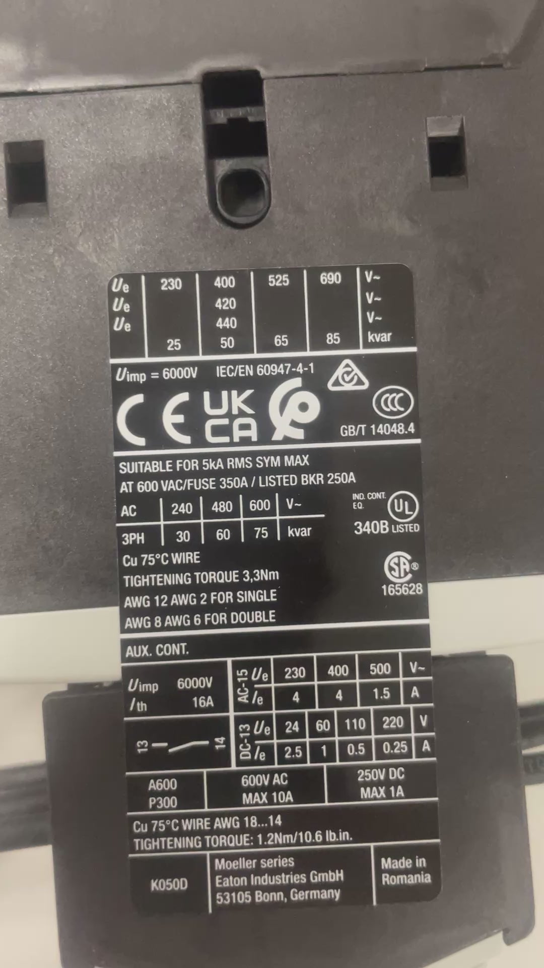 Contactor Para Capacitor Dilk50-10(120v60hz) Eaton